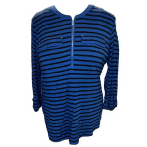 Croft and Borrow Women's Size L Vibrant Strips 3/4 Sleeves 1/4 Zip